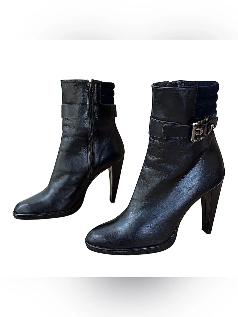 STUART WEITZMAN Black Leather & Crepe Zip Platform Ankle Boots - Picture 4 of 13